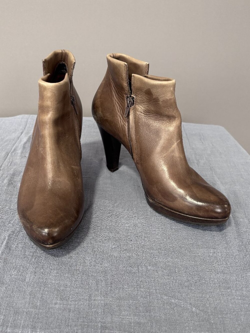 Paul Green Brown Leather Heeled Booties Size 10